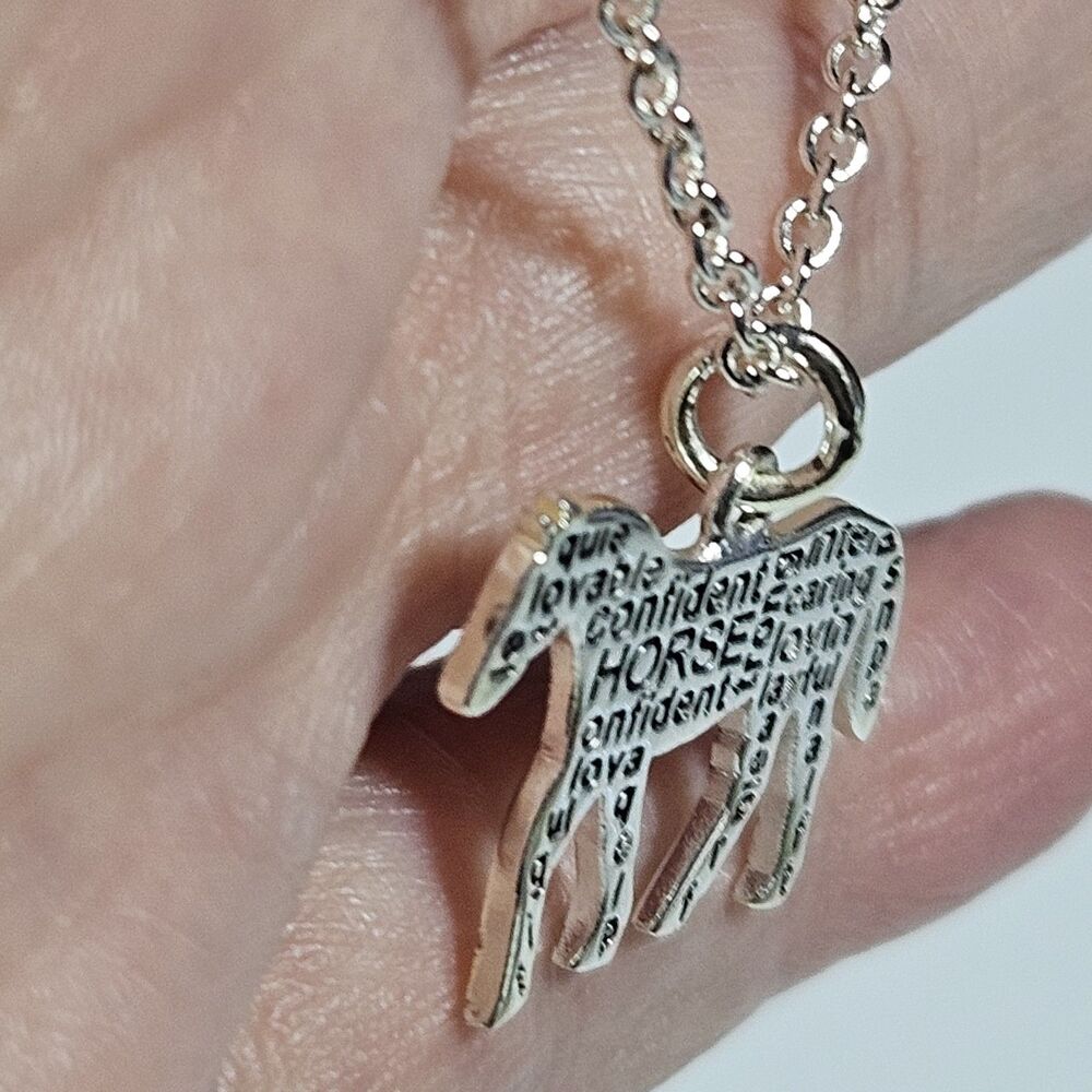 Horse Charm Pendant Silver Tone Pony Colt Equine Traits Confident Lovable 18" - Picture 4 of 14